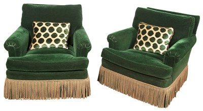 Lot 351 - Pair of Green Velvet-Upholstered Club Chairs...