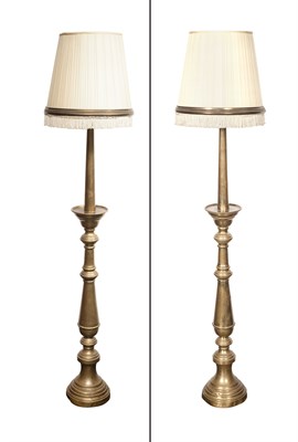 Lot 194 - Pair of Brass Candlestick Floor Lamps with...