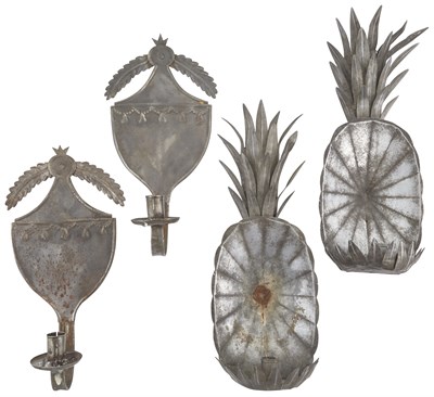 Lot 228 - Two Pairs of Tin Sconces One of pineapple form,...
