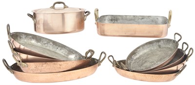 Lot 233 - Group of Ten Copper and Brass Pots and Pans...