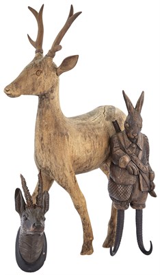 Lot 237 - Carved Wood Rabbit-Form and Antler Hook Height...