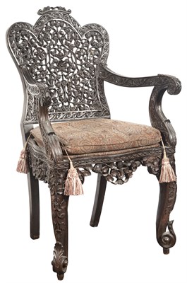 Lot 225 - Anglo-Indian Carved Wood Armchair, Bombay...
