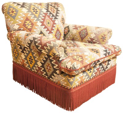 Lot 276 - Kilim-Style Upholstered Armchair With fringed...