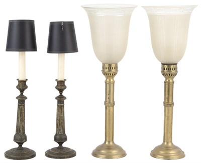 Lot 279 - Pair of Continental Brass and Glass Table...