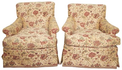 Lot 303 - Pair of Chintz-Pattern Upholstered Club Chairs...