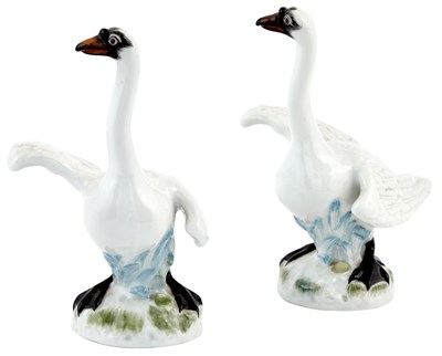 Lot 293 - Pair of Meissen Porcelain Figures of Swans...
