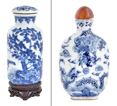 Lot 599 - Two Chinese Blue and White Porcelain Snuff...