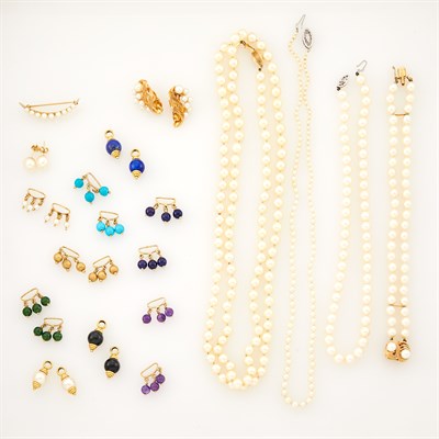 Lot 1247 - Group of Gold, Cultured Pearl and Gem-Set Jewelry