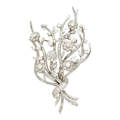 Lot 141 - Platinum and Diamond Bouquet Clip-Brooch