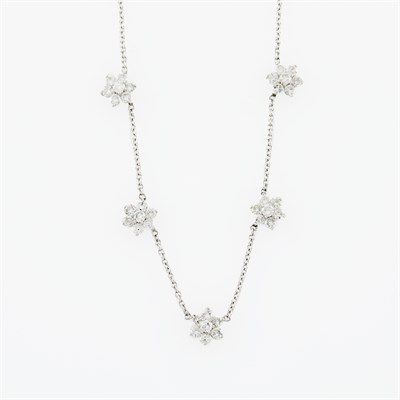 Lot 1103 - White Gold and Diamond Floret Chain Necklace