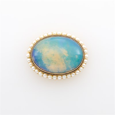 Lot 1150 - Gold, Opal and Cultured Pearl Pendant-Brooch