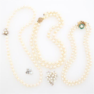 Lot 1246 - Group of Gold, Baroque and Cultured Pearl and Diamond Jewelry