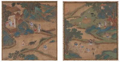 Lot 3 - Two Chinese Ink and Color Figural Landscape...