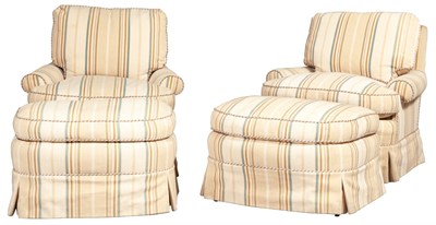 Lot 124 - Pair of Upholstered Club Chairs and Ottomans...