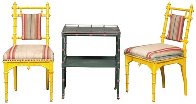 Lot 121 - Pair of Yellow Faux Painted Bamboo Side Chairs;...