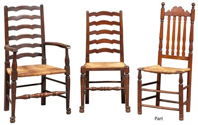 Lot 130 - Assembled Set of Ten English Elm Rush Seat...