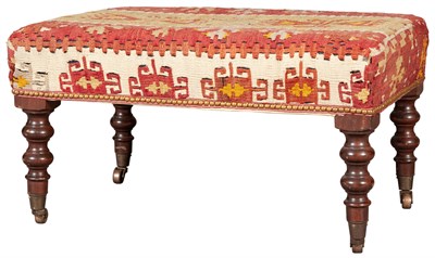 Lot 152 - Kilim Upholstered and Mahogany Ottoman Height...