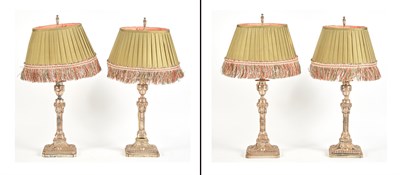 Lot 118 - Set of Four Silver Plated Candlestick Lamps...