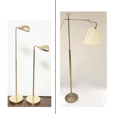 Lot 280 - Pair of Brass Adjustable Floor Lamps with...