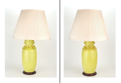 Lot 31 - Pair of Chinese Yellow Glazed Porcelain Lamps...