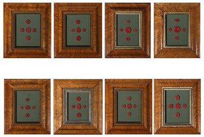 Lot 109 - Assembled Set of Eight Maple Framed Red Wax...
