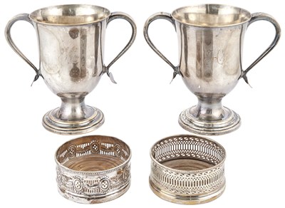Lot 203 - Pair of English Silver Plated Two-Handled Cups...