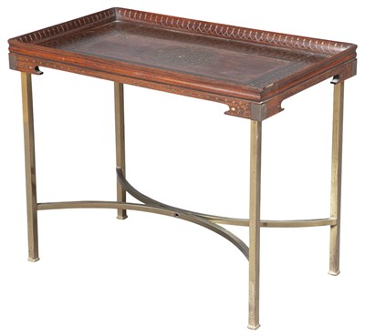 Lot 70 - Indian Brass and Copper Inlaid Mahogany Tray...