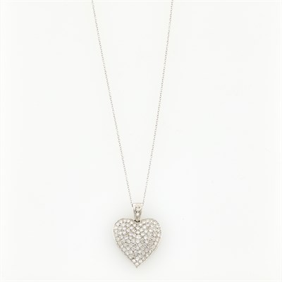 Lot 1108 - White Gold and Diamond Heart Pendant with Chain Necklace