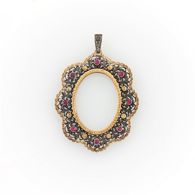 Lot 1151 - Antique Double-Sided Gold, Silver and Synthtic Ruby and Sapphire Portrait Pendant