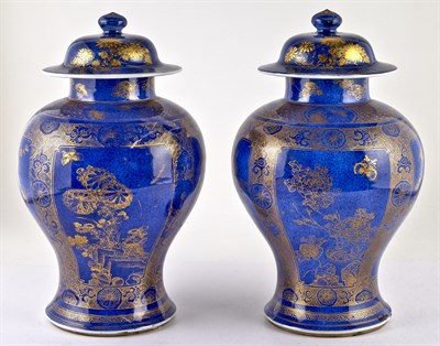 Lot 36 - A Pair of Chinese Gilt-Decorated Powder Blue...