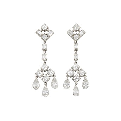Lot 153 - Cartier Paris Pair of Platinum and Diamond Pendant-Earrings