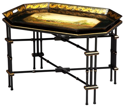 Lot 296 - Painted and Parcel-Gilt Tole Tray on Stand...