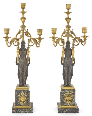 Lot 295 - Pair of French Patinated- and Gilt-Bronze and...