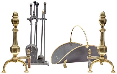 Lot 294 - Group of Brass and Metal Fireplace Equipment...