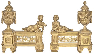 Lot 284 - Pair of Louis XVI Style Ormolu Chenets Each...