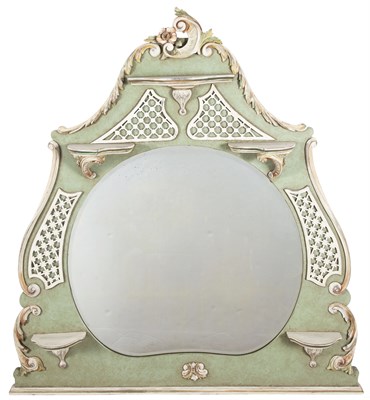 Lot 264 - Rococo Style Green-Painted Overmantel Mirror...