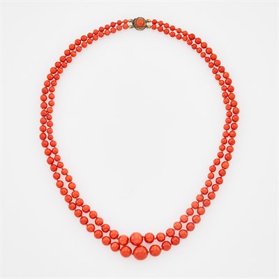 Lot 1212 - Double Strand Coral Bead Necklace