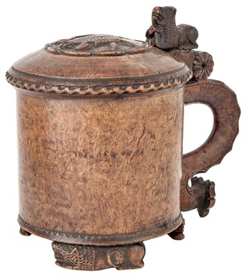 Lot 275 - Scandinavian Burr Birch Peg Tankard and Cover...