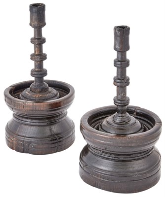 Lot 243 - Assembled Pair of Oak Turned Candlesticks...