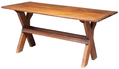 Lot 242 - Pine Sawbuck Table Raised on two X-supports...