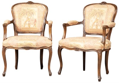 Lot 128 - Pair of Louis XV Style Beechwood Fauteuils en...