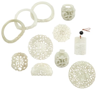 Lot 34 - Group of Ten Chinese White Jade Carvings Qing...