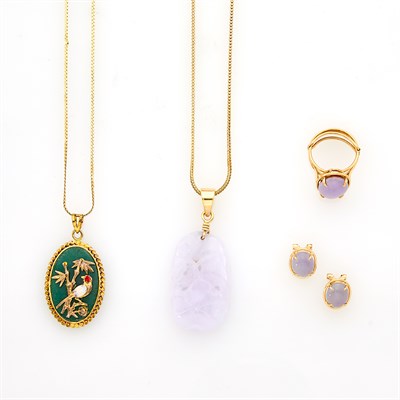 Lot 1240 - Group of Gold, Jade and Gem-Set Jewelry