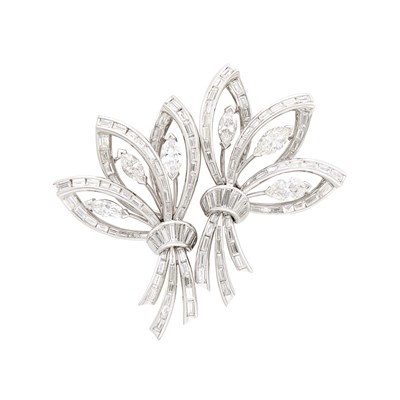 Lot 54 - Platinum and Diamond Double-Clip Brooch