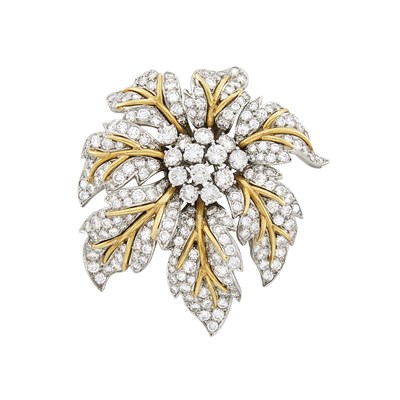 Lot 109 - Platinum, Gold and Diamond Flower Clip-Brooch