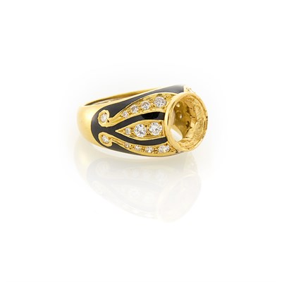 Lot 1254 - Gold, Diamond and Black Enamel Ring Mounting