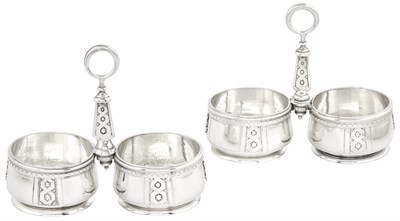 Lot 157 - Pair of Russian Silver Double Salts Khlebnikov,...
