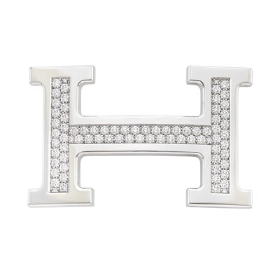 Lot 129 - Hermès White Gold and Diamond 'H' Belt Buckle