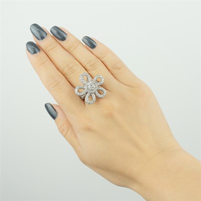 Lot 179 - White Gold and Diamond Flower Ring
