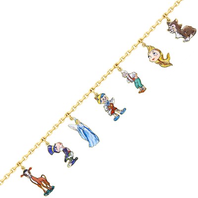 Lot 89 - Cartier, Disney Gold and Enamel 'Pinocchio' Charm Bracelet